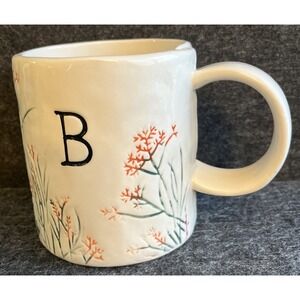 Anthropologie Dagny Monogram‎ Initial B Mug Cup Impressed Botanical Hand Painted